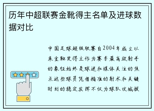 历年中超联赛金靴得主名单及进球数据对比